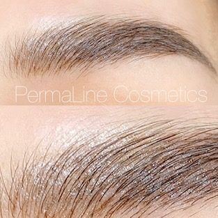 A woman's eyebrows before and after permanent line cosmetics.