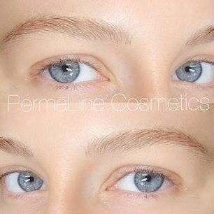 A woman's eyebrows before and after permanent line cosmetics.