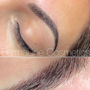 A woman's eyebrows before and after permanent cosmetics.