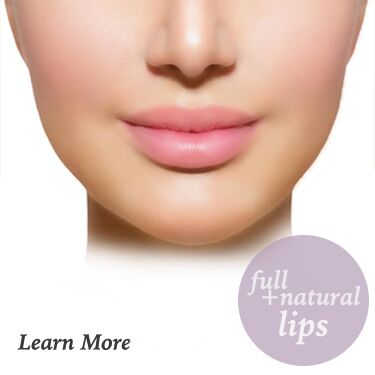 A woman's face with natural lips and the words "learn more" showcasing Permanent Makeup.